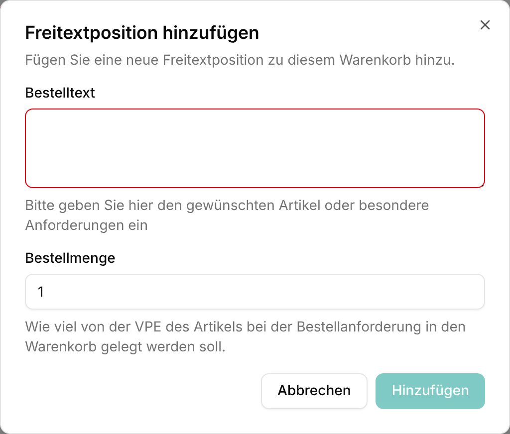Freitextposition hinzufügen Dialog