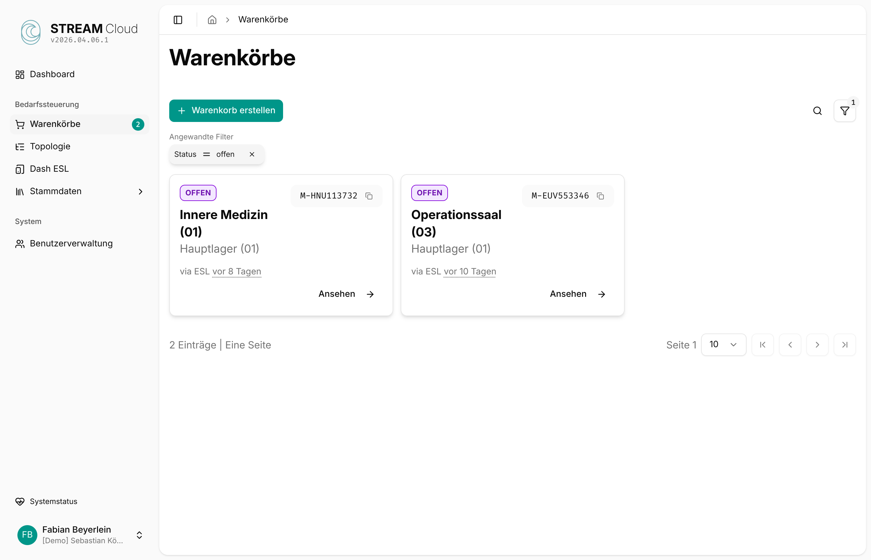 Warenkorbübersicht