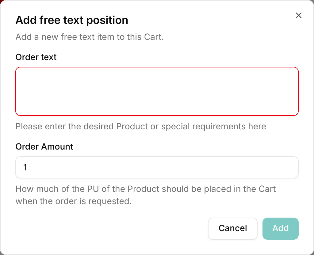 Add free text position dialog